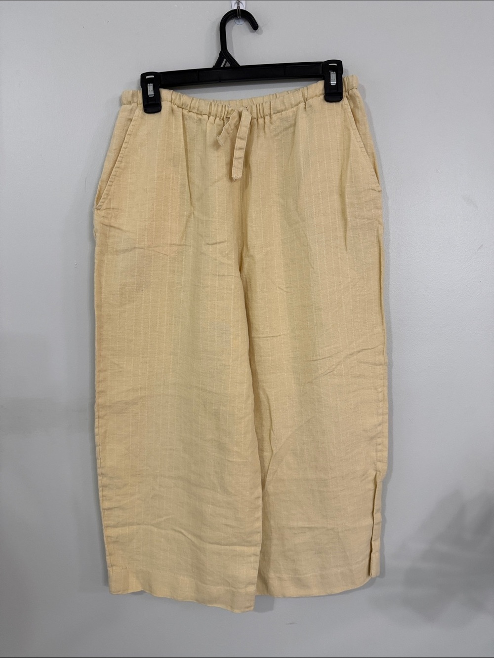 Wide Leg Drawstring Women's Linen Pants in Light yellow